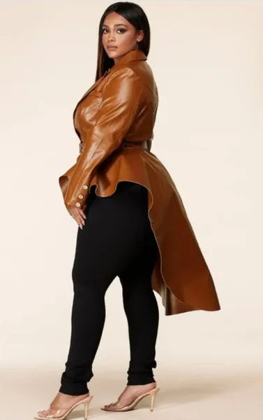 The Caramel Wonder Asymmetrical Faux Leather Jacket
