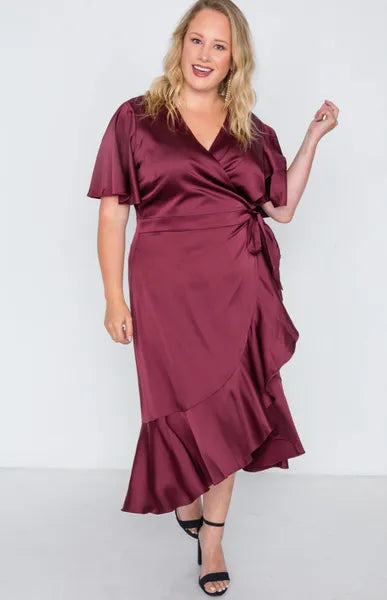 Fun Flounce Satin Wrap Dress