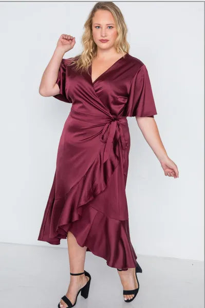 Fun Flounce Satin Wrap Dress